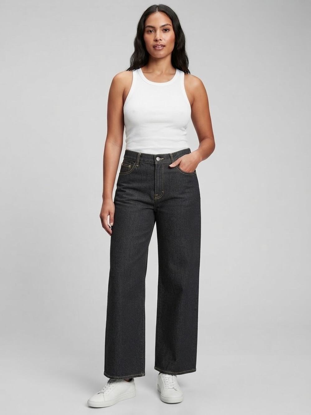 NWT Dark Wash Plain Wide Leg Denim Jeans Size XL (17" Flat Waist)